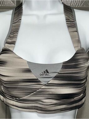 adidas Striped Grey & Black Halter Sport Bra
